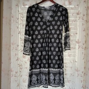 Women's 3/4 sleeve midi dress Large L black white